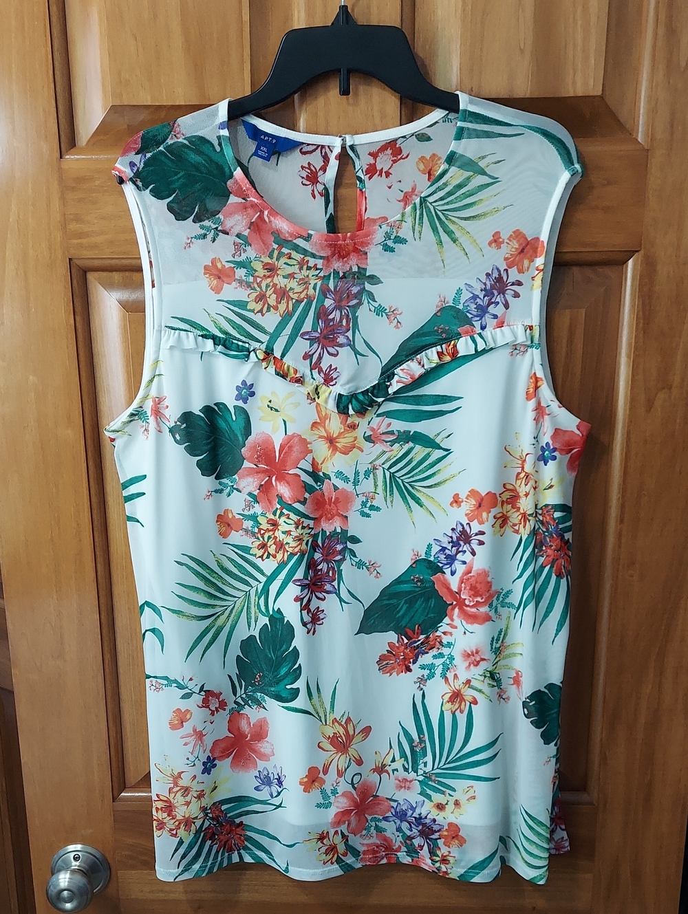 Apt. 9 White Sleeveless Bright Tropical Floral Chiffon Blouse Size XXL Like New▪